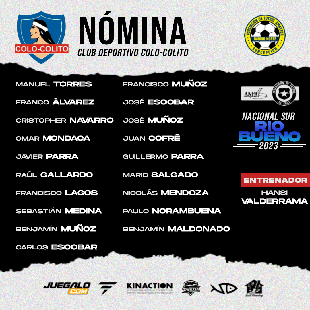 CDColoColito's tweet photo. 🤩¡NÓMINA NACIONAL SUR 2023!🔥

Estos son los 19 elegidos por nuestro cuerpo técnico para disputar el Campeonato ANFA Nacional Sur, que se disputará en la localidad de Río Bueno desde el 07 de enero hasta el 14 del mismo mes.

¡Vamos por esa copa!🏆💪🏻

#ElMásQuerido⚪⚫ https://t.co/9fmH2C0EOz