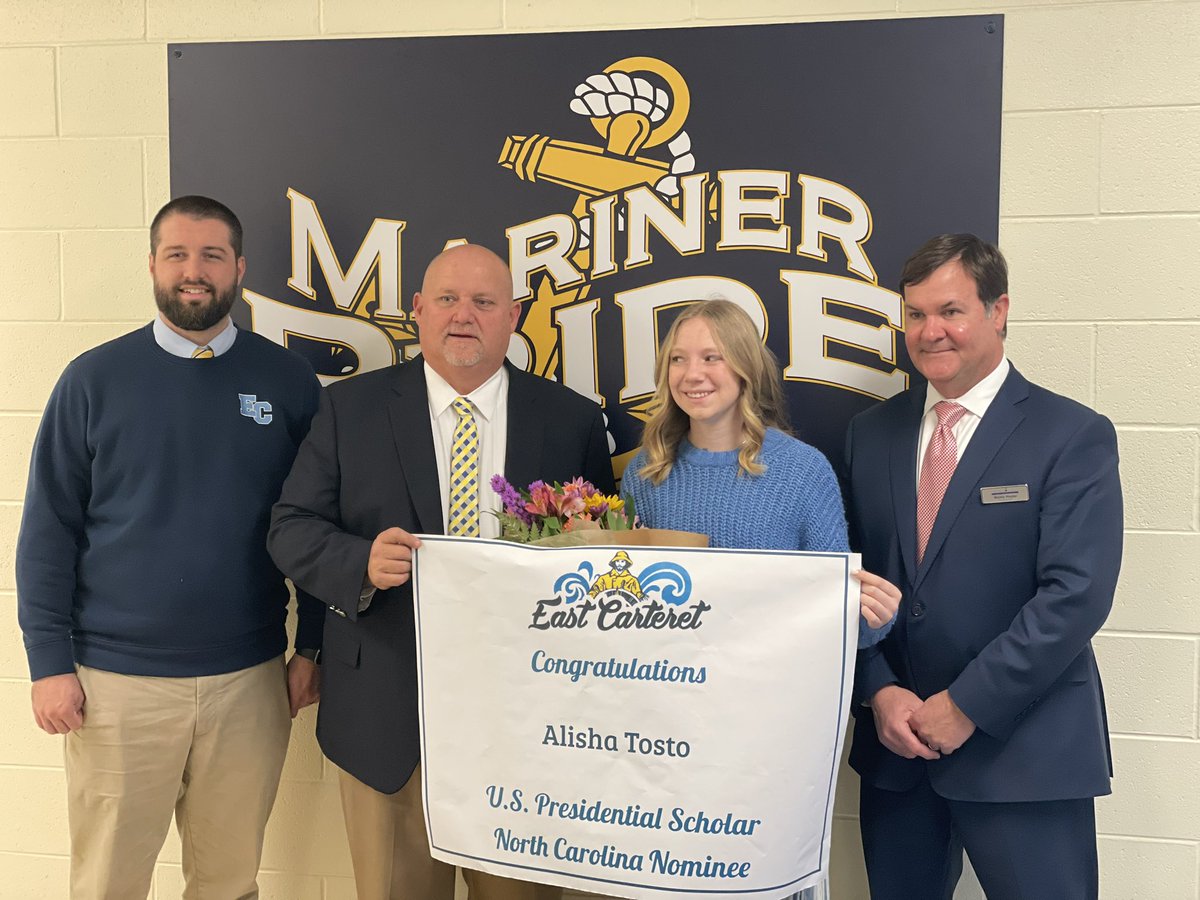 Congratulations <a href="/CarteretEast/">East Carteret High School</a> Senior Alisha Tosto on being named one of 19 NC nominees for the US Presidential Scholar Program!  <a href="/CarteretK12/">Carteret County Public School System</a> is so proud of her accomplishments and to have her representing our state and school system.  On to compete at the National Level🥳!