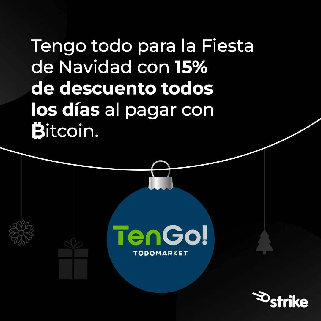 Playlist de cumbias ✅
El chompipollo ✅
Los snacks y bebidas ❔

Terminá de completar la lista aprovechando el 15% de descuento en Tengo todomarket, todos los días al pagar con #Bitcoin, usando cualquier billetera.

📍Santa Elena y  CC The Spot, La Libertad.