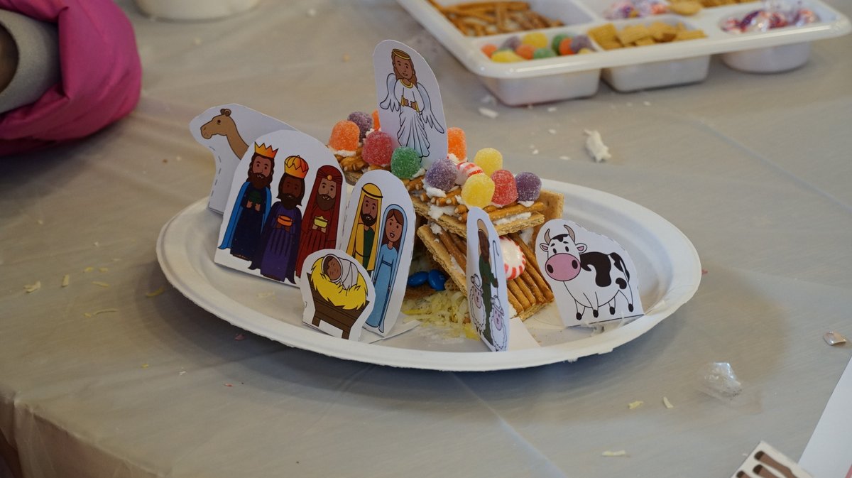 StCathTrumbull's tweet photo. St. Catherine’s first-ever Gingerbread Bash was a resounding success! The room was festive &amp; the energy high. Kids built gingerbread nativities, which they filled with the Holy Family, animals, shepherds, angels, wise men. Everyone learned why Jesus is truly the sweetest gift! https://t.co/hN8uCf4Cny