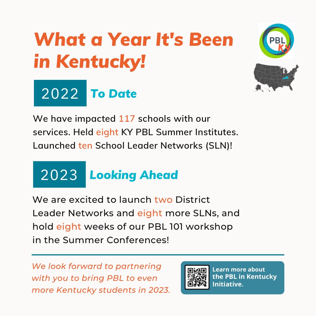 What a Year It’s Been in Kentucky! We are excited for what’s to come!

Thank you KY Educators for your continued partnership! 

#PBLWorks #PBLWorksKY #ScalingGoldStandardPBL #SchoolLeaderNetwork #TeamKDE #DeeperLearning #LookingAhead