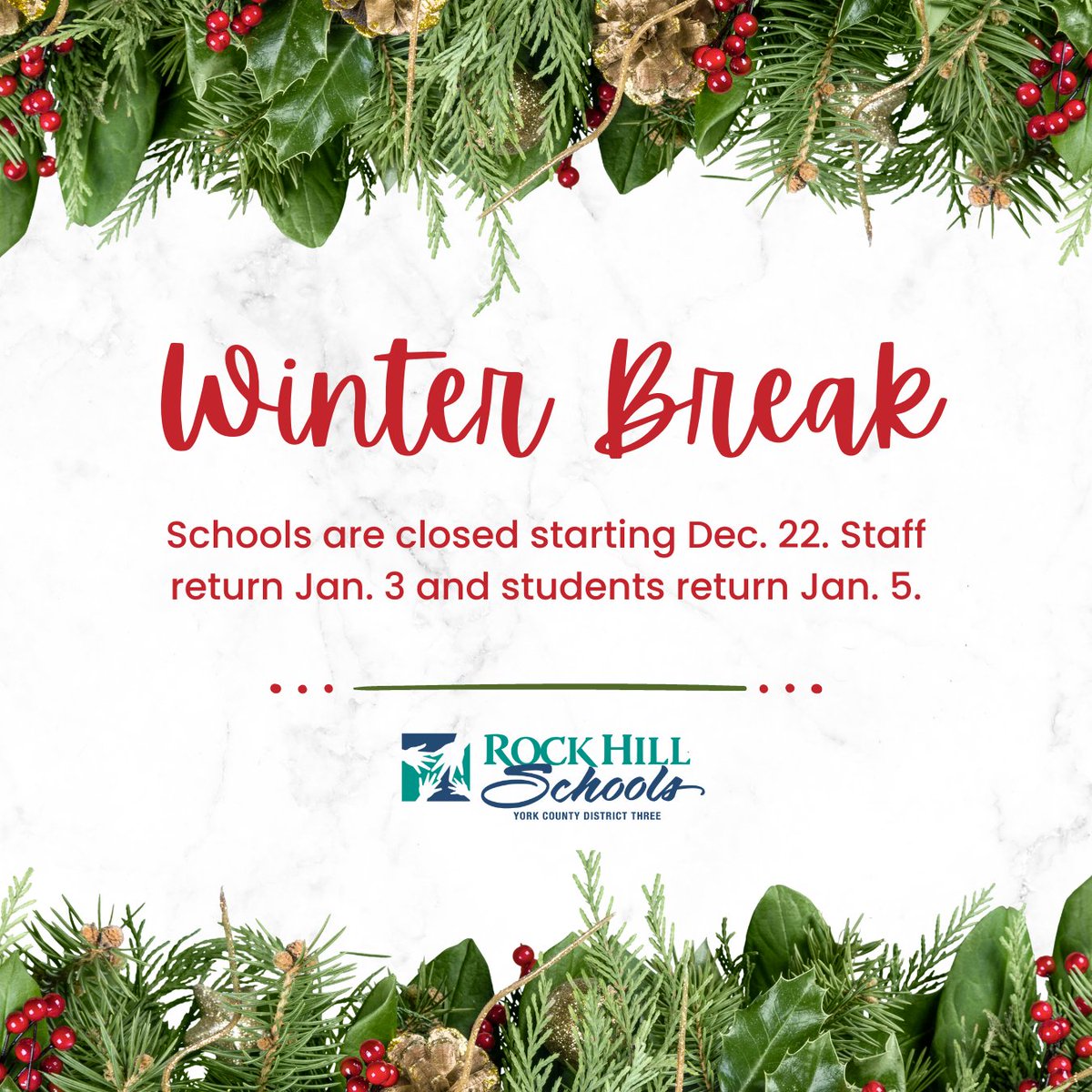 Happy holidays Rock Hill Schools! Have a #RockSolid break.