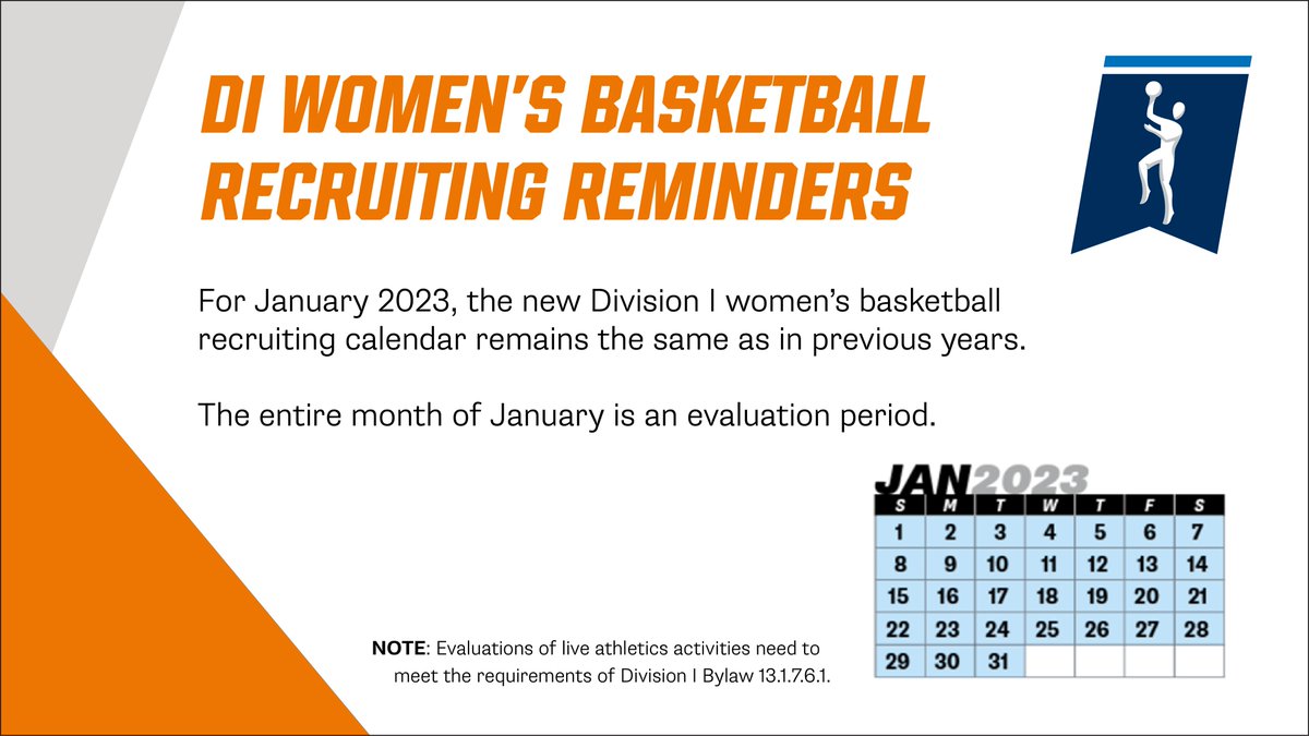🔔Attention Division I Women's Basketball Coaches: Check out the graphic below regarding the January evaluation period.