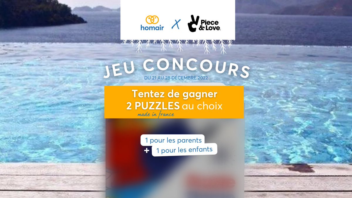 JEU CONCOURS INSTAGRAM 🧩
Remportez un lot de 2 puzzles (un enfant et un adulte) avec @wearepieceandlove 😍 Rendez-vous sur notre compte #Instagram 👉 fal.cn/3uBRT
#jeuconcours #homairvacances #pieceandlove #concours #puzzle #madeinfrance