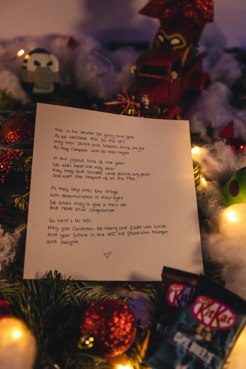 KITKATGaming's tweet photo. Get into the holiday spirit with a satisfying break and a tasty KitKat 🍫

30 Winners will receive some LE LEC KitKats + 5 Hextech Chests!

To enter:

👉 Follow @KITKATGaming &amp; RT this tweet

👉 What are you looking forward to next split?

Poems for @TeamBDS &amp; @KOI ☺️ https://t.co/cr2SvJpWct