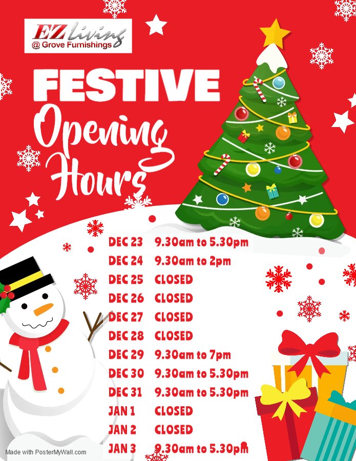 The management &amp; staff here at Grove Furnishings  would like to wish all of our customers a Merry Christmas &amp; a Happy New Year for 2023