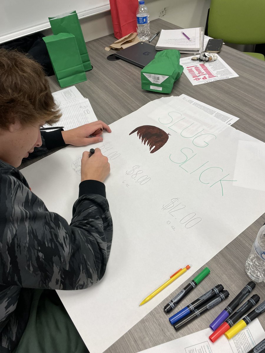 deca_parkview's tweet photo. Marketing 2 students brainstorming new products for slug slime! Believe it or not some of these sound like great ideas! 🤩 #beparkview #spscte https://t.co/cnuj3yZame