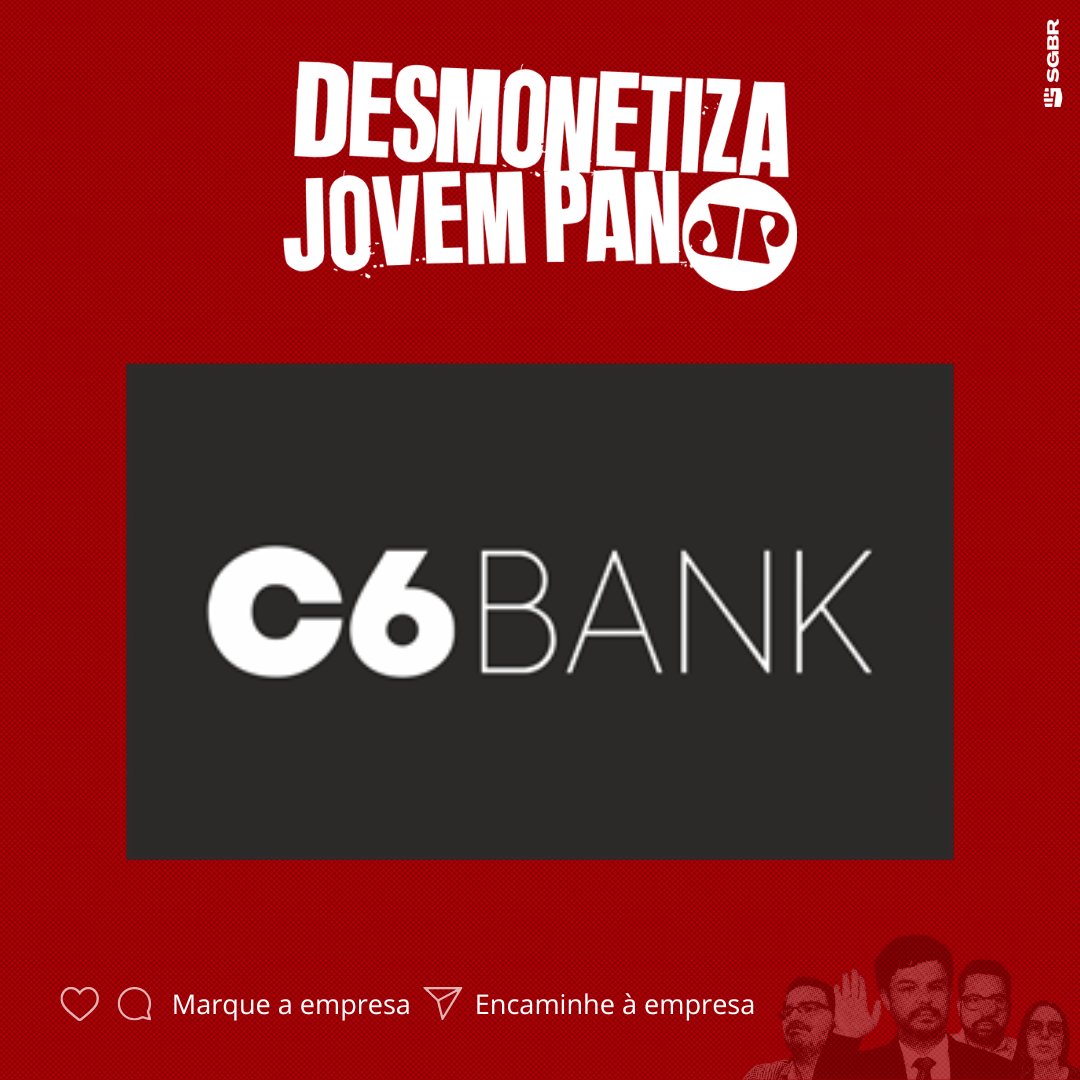 slpng_giants_pt's tweet photo. Olá @C6Bank, tudo bem? Um banco escolhido por mais de 20 milhões de brasileiros e presente em todas as cidades do país jamais deveria estar investindo seu anúncio em discursos golpistas na rádio Jovem Pan. Pfv, #DesmonetizaJovemPan!✊🏽 https://t.co/byf7FYwFoN