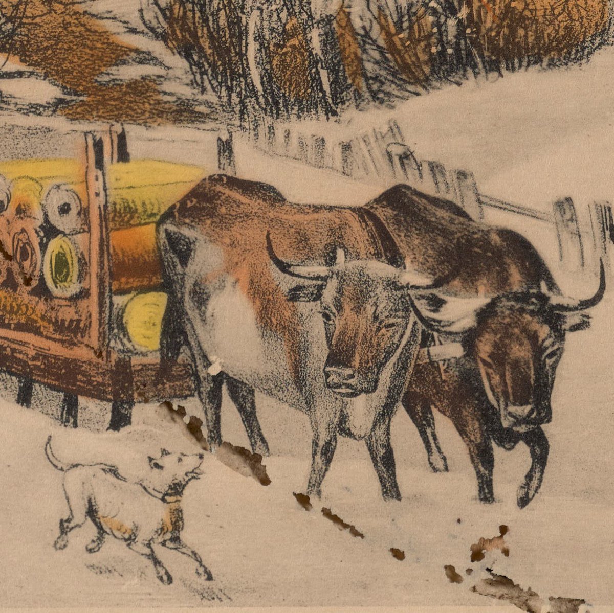 NEDCCInfo's tweet photo. While imaging a set of practice objects, Collections Photographer Wells Douglas found a hand-colored #lithographic print of a quaint snowstorm. We wanted to share a few of our favorite details in high resolution. Happy #WinterSolstice! #DigitalImaging #Digitization #DigiPres https://t.co/h1vXKGZfmI