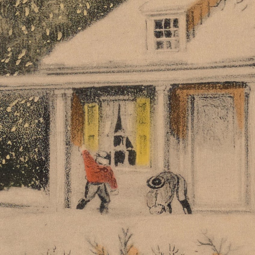 NEDCCInfo's tweet photo. While imaging a set of practice objects, Collections Photographer Wells Douglas found a hand-colored #lithographic print of a quaint snowstorm. We wanted to share a few of our favorite details in high resolution. Happy #WinterSolstice! #DigitalImaging #Digitization #DigiPres https://t.co/h1vXKGZfmI