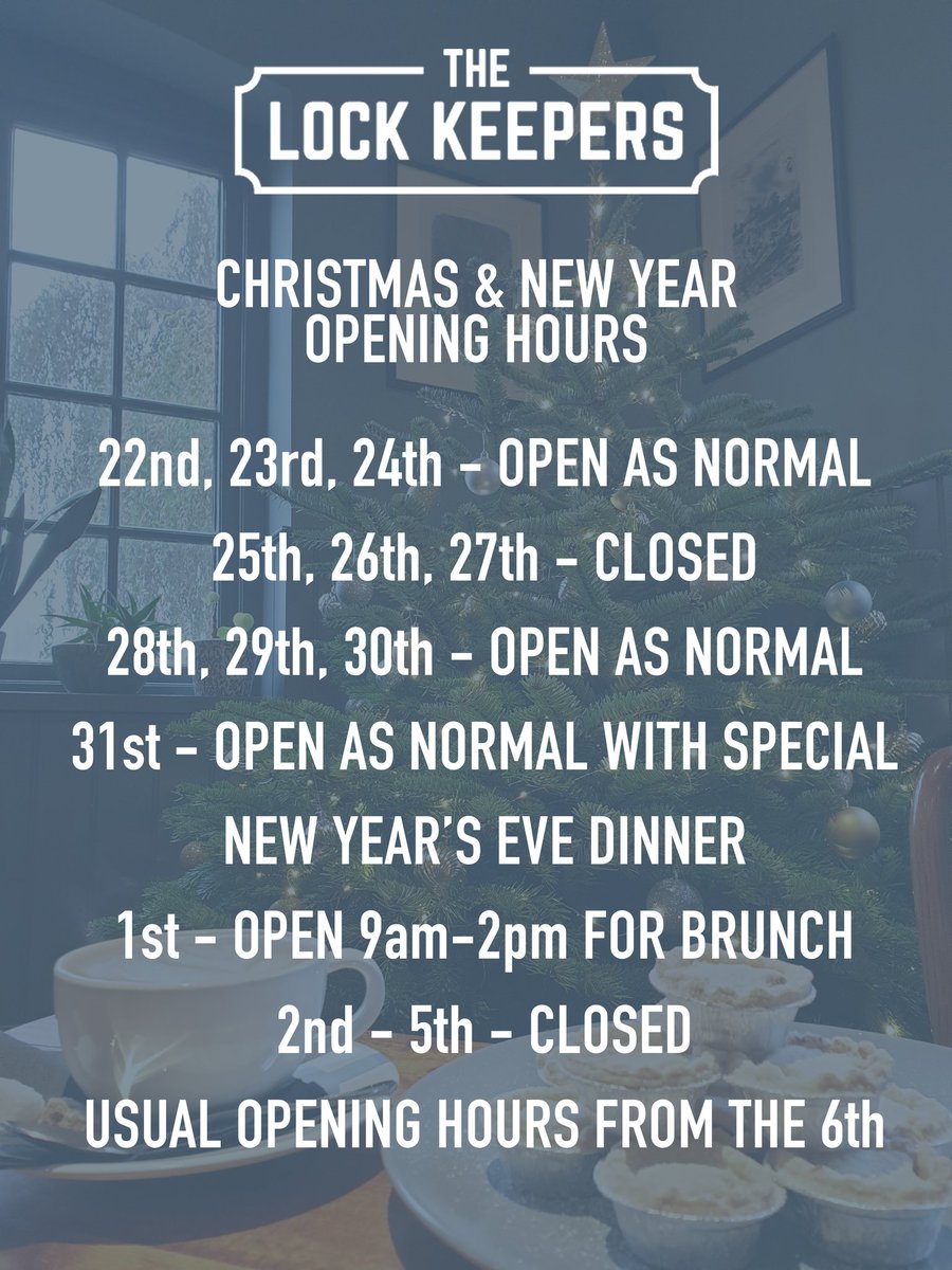 Lock_Keepers's tweet image. Here's our opening hours over the Christmas and New Year period to help you plan your festive Lock Keepers visit 🎄🍾