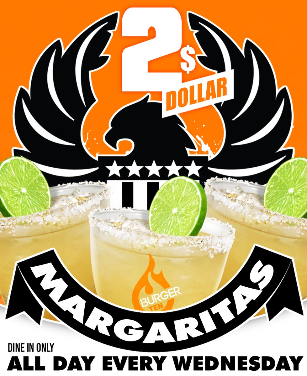 OneDaytona's tweet photo. Your favorite burger spot, BurgerTen and ChickenToo, is now your favorite margarita spot, too! Every Wednesday, come by to enjoy their Classic Margaritas for $2 all day long with the purchase of a meal. https://t.co/oF7eVa95uJ