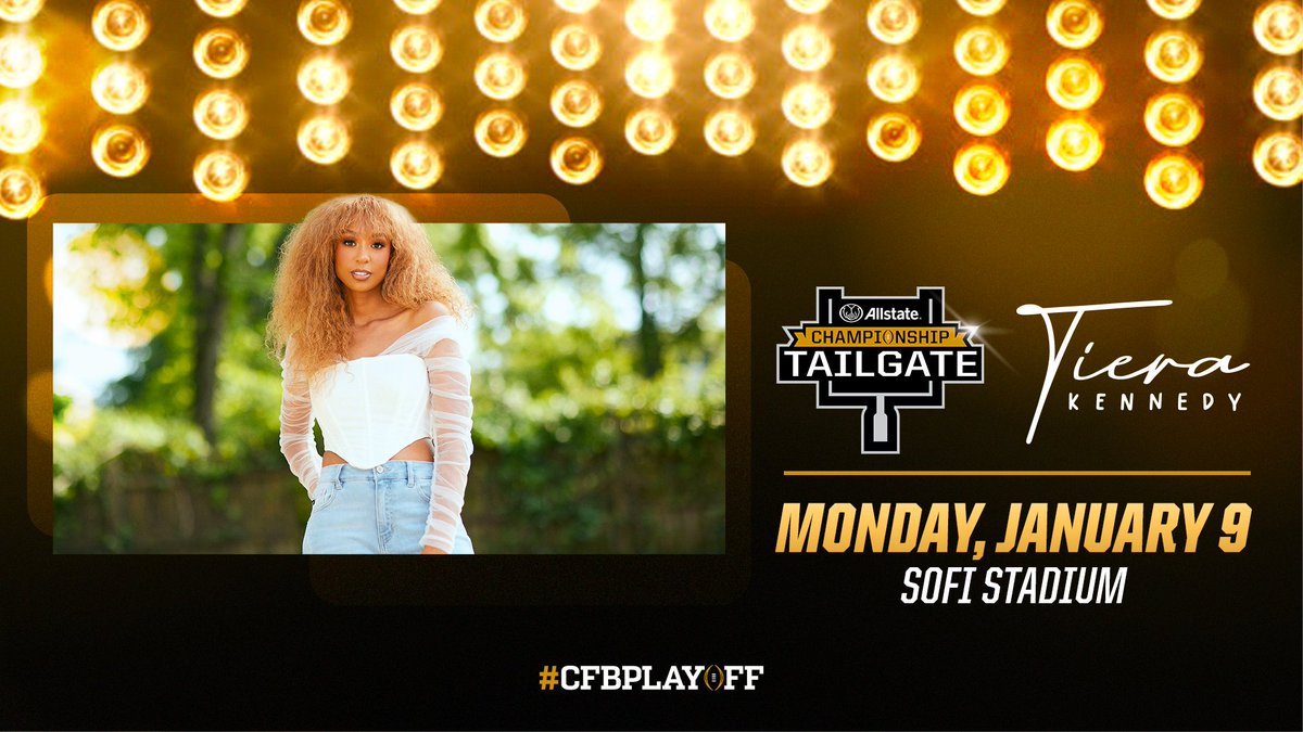 CFBPlayoff's tweet photo. πΆπΌπ‘π‘ π©πππ© π π¬ππ¨ π‘π€π€π ππ£' ππ€π§, π πππ£'π© ππ€π©π©π π‘π€π€π π£π€ π’π€π§π...πΆ
Join rising star Tiera Kennedy (@tieramusic) at Allstate #ChampTailgate prior to the #CFBPlayoff #NationalChampionship!
Full release Β» https://t.co/iedbIIYhUk
ππ https://t.co/hIDMHjHUWF