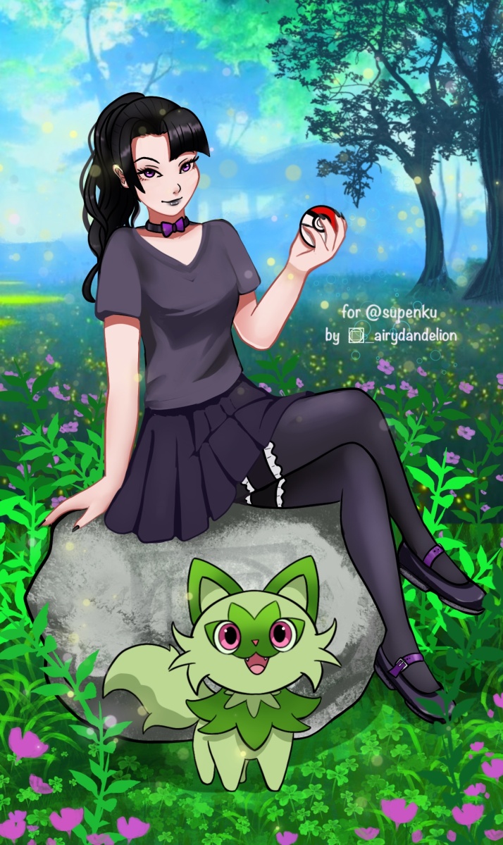 _airydandelion's tweet photo. Little gift for @supenku 💜 Her OC Maggy with Sprigatito☘️ #pokemon #Sprigatito https://t.co/XdULfdW4Xb