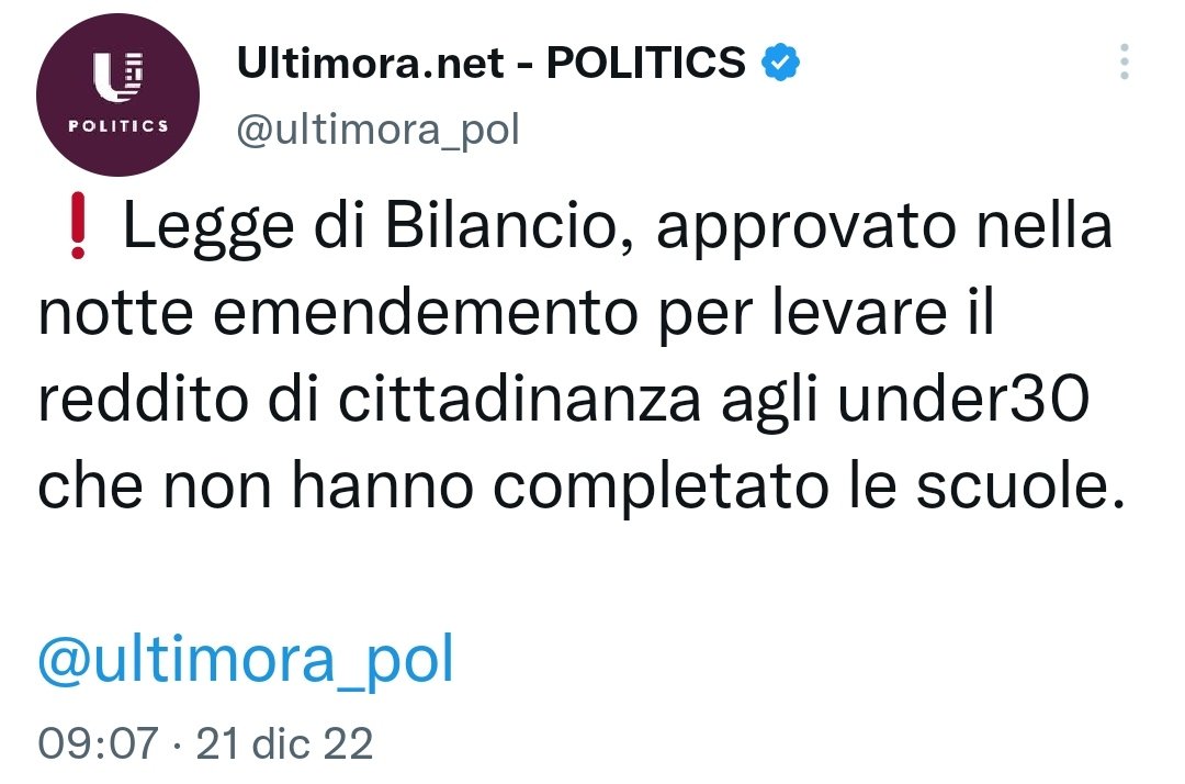 Giul_Granato's tweet photo. Tradotto, significa che chi non è riuscito a completare gli studi per difficoltà o impossibilità materiali o di altro tipo è spazzatura e va lasciato al suo destino nella discarica della marginalità.

Sul #redditodicittadinanza viene fuori il volto del #GovernoMeloni. https://t.co/nsAib4kxVb