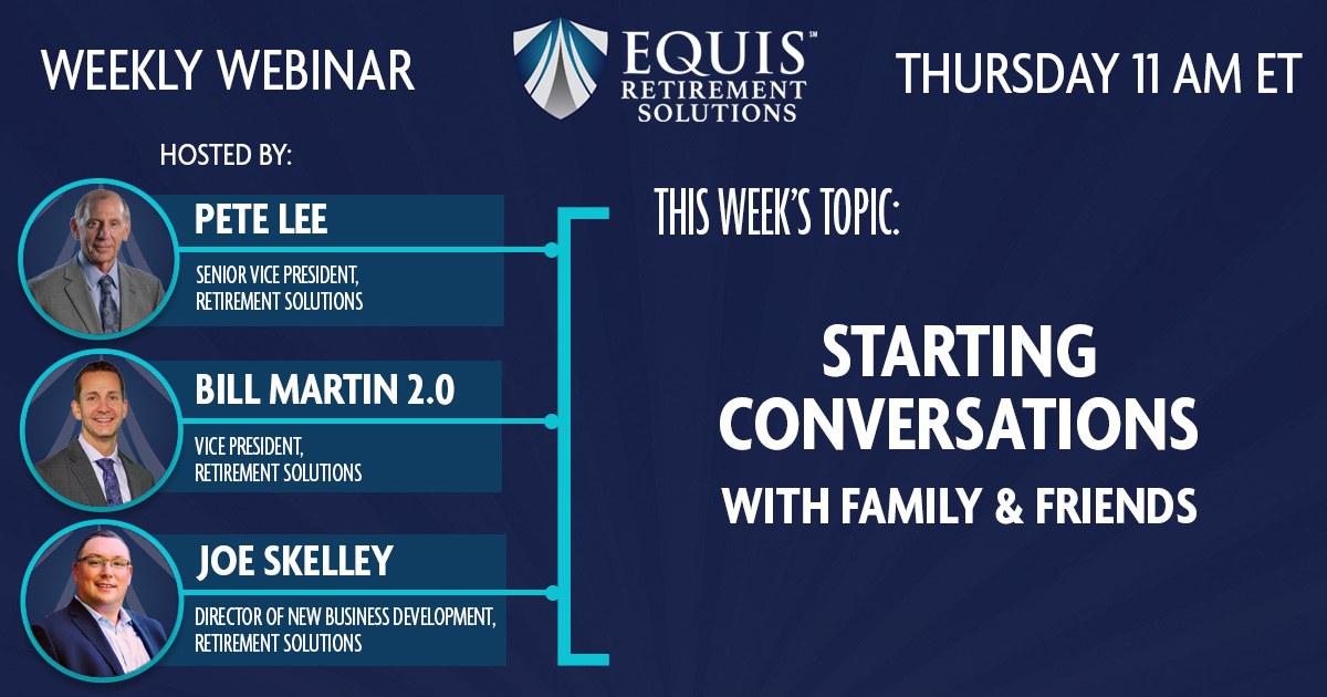 EquisRetirement's tweet photo. How do you take advantage of gathering with family &amp; friends at the holidays to start conversations that can help provide financial protection, without feeling like you’re being a pushy salesperson? Tune in tomorrow morning to hear how our Retirement Solutions team does it! https://t.co/A3leIKNROI