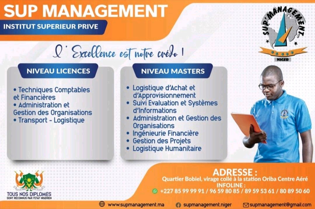 NigerSup's tweet photo. Qui sommes-nous ?

SUP'Management est une école de Gestion axée sur les formations spécialisées. 

Nous faisons parti d'un groupe créé depuis 1995 au Maroc et nous sommes actuellement dans 17 pays africains.

Nous avons trois filières au niveau licence et six au niveau Master ! https://t.co/rIL5GBZvRk