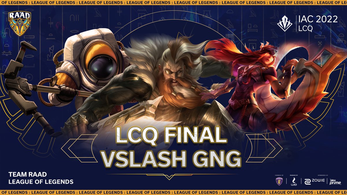 TEAMRAAD's tweet photo. our last LCQ Match vs @VslashEsports 
Watch here: https://t.co/2vQKDCGtR3
#TEAMRAAD #LeagueofLegends #IAC #IAC2022 #LEIP22 https://t.co/YMvlRACohE