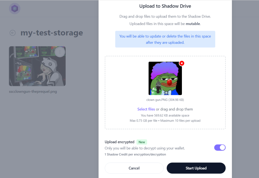 fenway181's tweet photo. Tried the new encryption feature by @shadow_storage and it's smoooooth:  #ShadowStorageV2   @GenesysGo https://t.co/mDXBqQ87DJ
