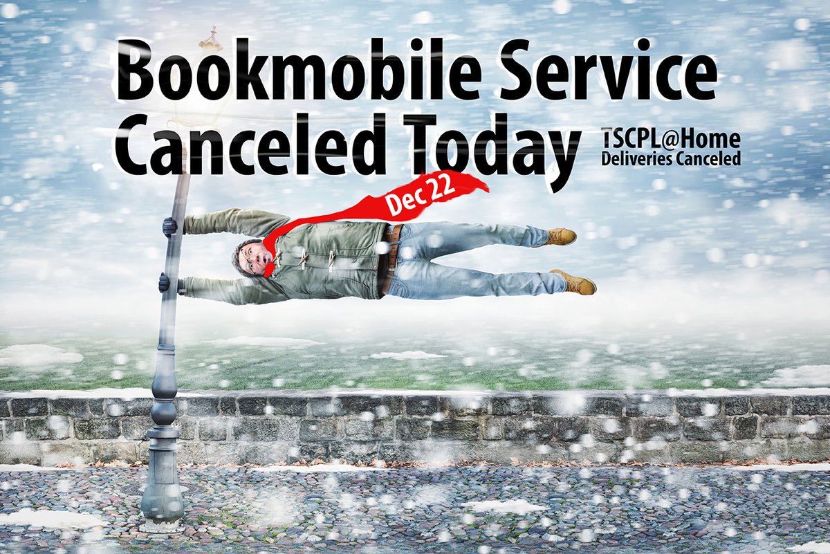 TopekaLibrary's tweet photo. Bookmobile Service is canceled today, 12/22 due to the winter storm and wind chill warnings. TSCPL@Home deliveries are also canceled. https://t.co/7h70ykq2hz