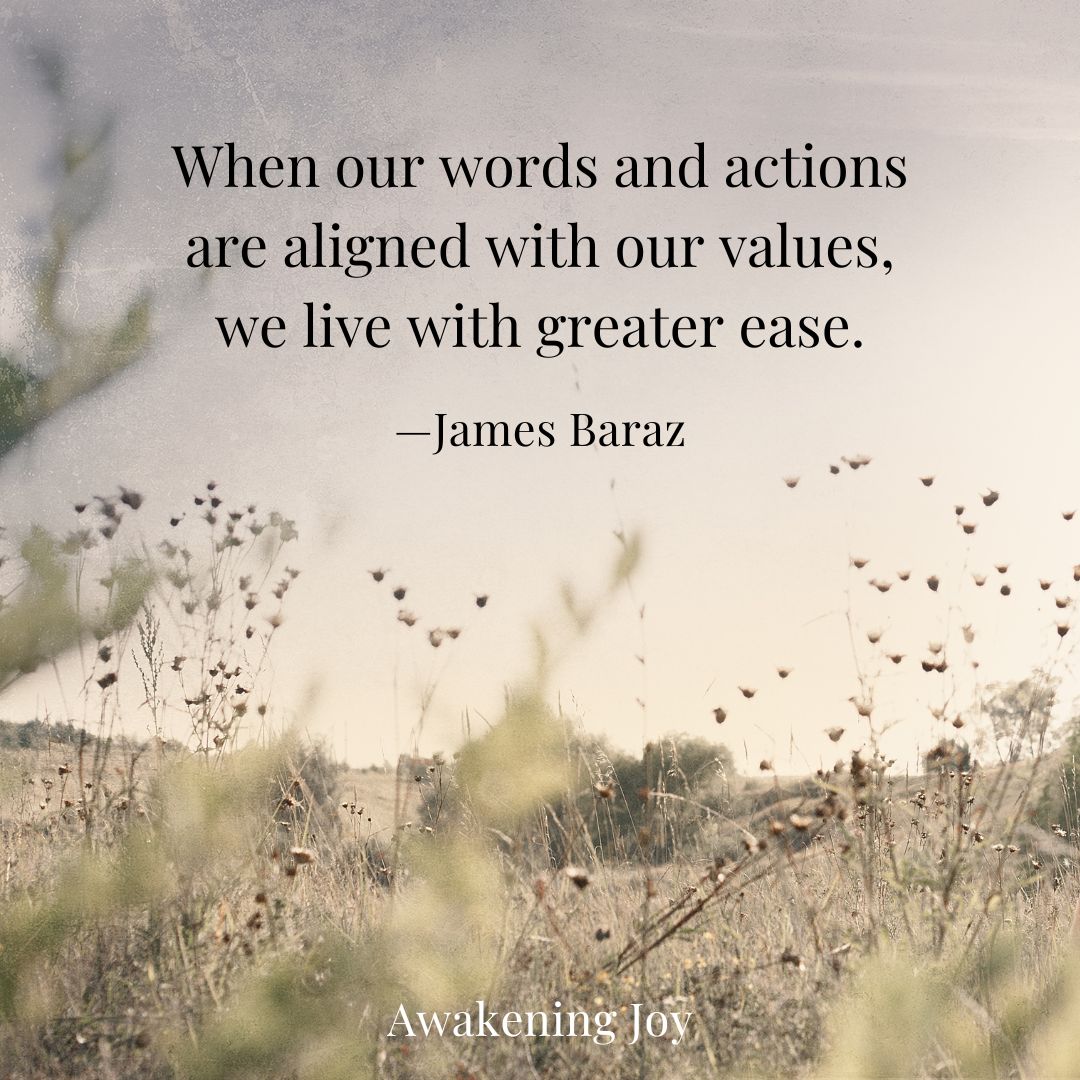 AwakeningJoy's tweet photo. When our words and actions are aligned with our values, we live with greater ease.

#mindfulness #joyful #compassion #values  #valuesmatter #jamesbaraz #awakeningjoy https://t.co/oY86VjwzN7