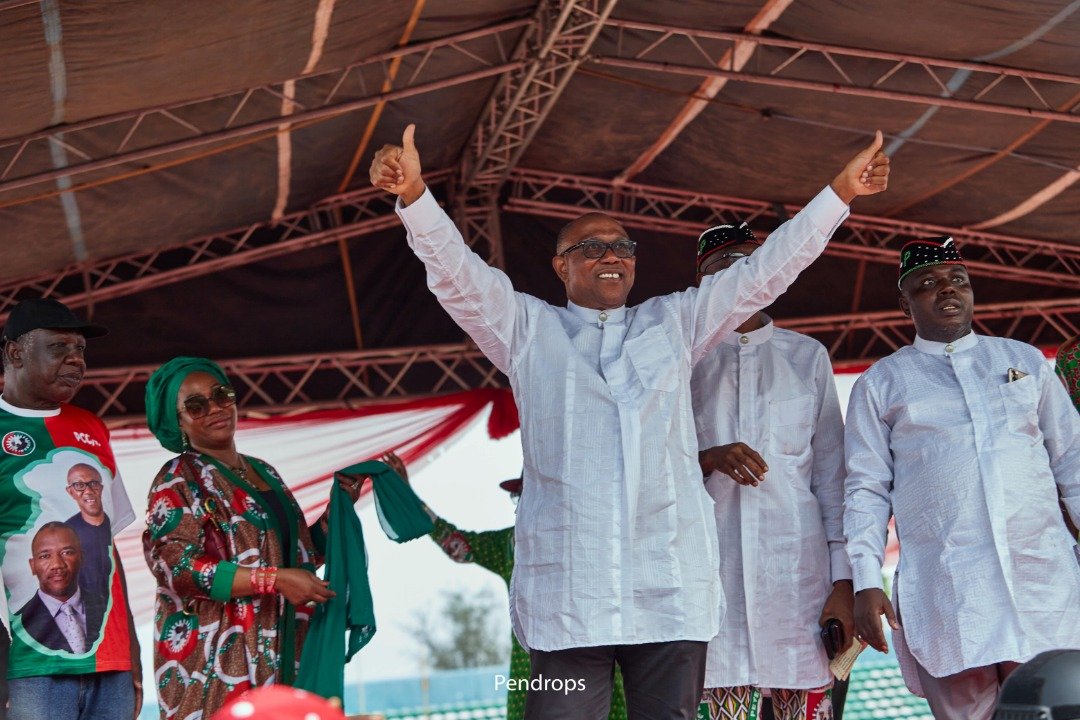 TheOfficialPOMA's tweet photo. HE Peter Obi threw the crowd into ecstasy as he arrived in company of his charming wife, Margaret Obi and the @NgLabour Chairman, Julius Abure.

#ObiDattiInCrossRiver https://t.co/sDWQaaNfyF