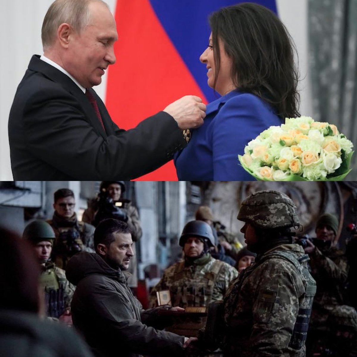 One gives out medals to propagandists and politicians from the safe warm buildings of Moscow the other gives medals to the real hero's of #Ukraine on the front line <a href="/ZelenskyyUa/">Volodymyr Zelenskyy / Володимир Зеленський</a>  #UkraineRussianWar