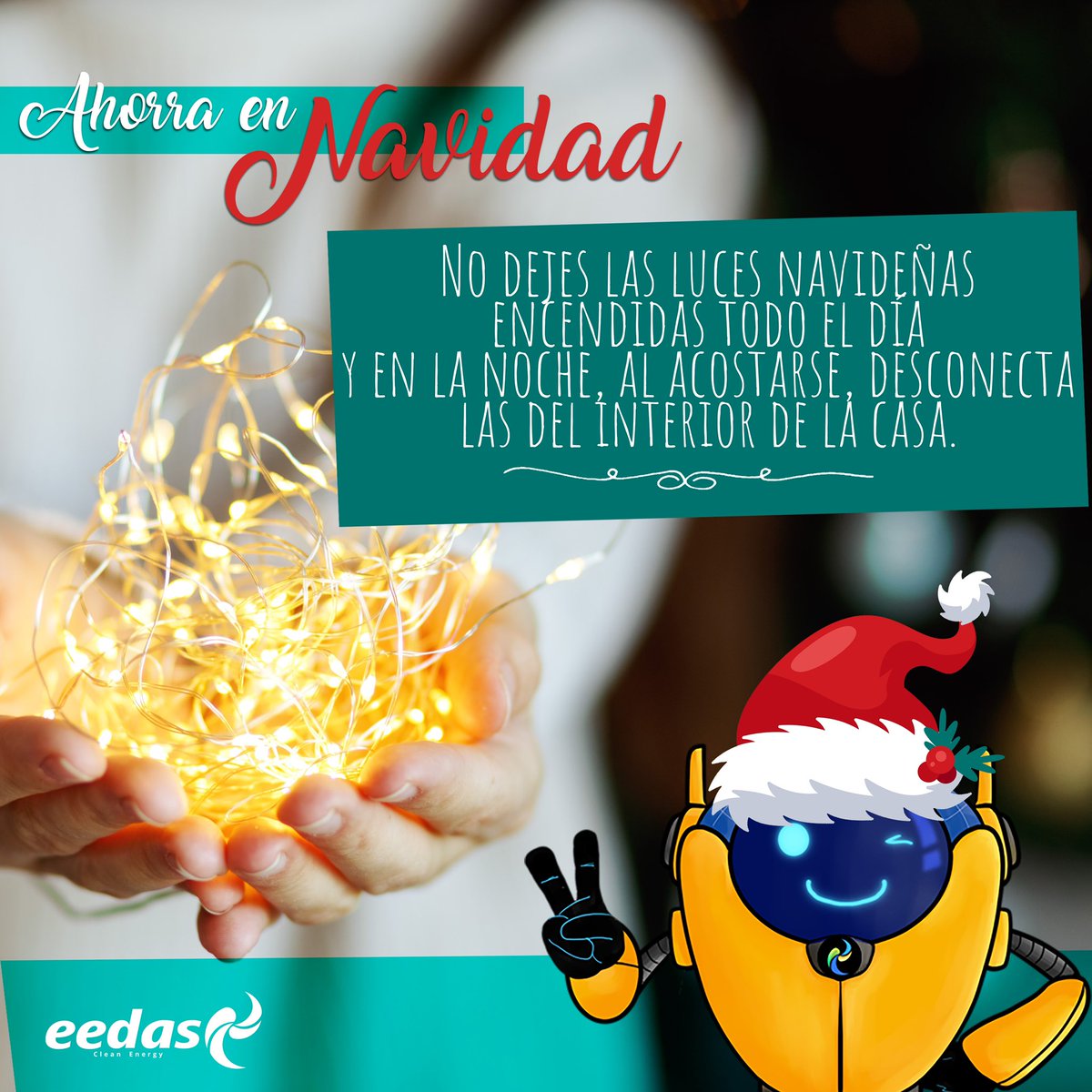 Cuando salgas de #casa hay que #desenchufarlasluces y procurar que no queden #encendidas durante el día o en la noche, si pasa esto último, por lo menos #apaguemos las del interior de la #vivienda. 

#eedascleanenergy #navidad #ahorraenergía #eficienciaenérgetica
