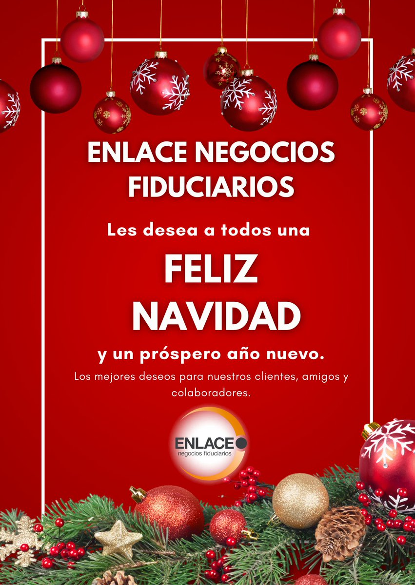 EnlaceNF's tweet photo. ENLACE Negocios Fiduciarios les desea unas hermosas fiestas a todos nuestros clientes, amigos y colaboradores. 🥳🎄❤️
¡Feliz navidad y próspero año nuevo!
#Navidad #anonuevo #FiestasDecembrinas https://t.co/v02A8tanyg