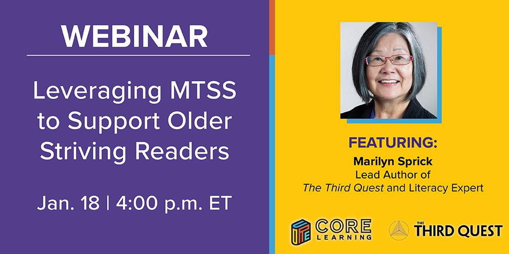 [Webinar] Join <a href="/MarilynSprick/">Marilyn Sprick</a>—#literacy expert and <a href="/TheThirdQuest/">The Third Quest</a> program author—for an engaging webinar on Jan. 18. You will learn insights to help MS/HS students build their reading skills and attain grade-level reading goals. #scienceofreading #SOR  ow.ly/Cwa050M9H6C