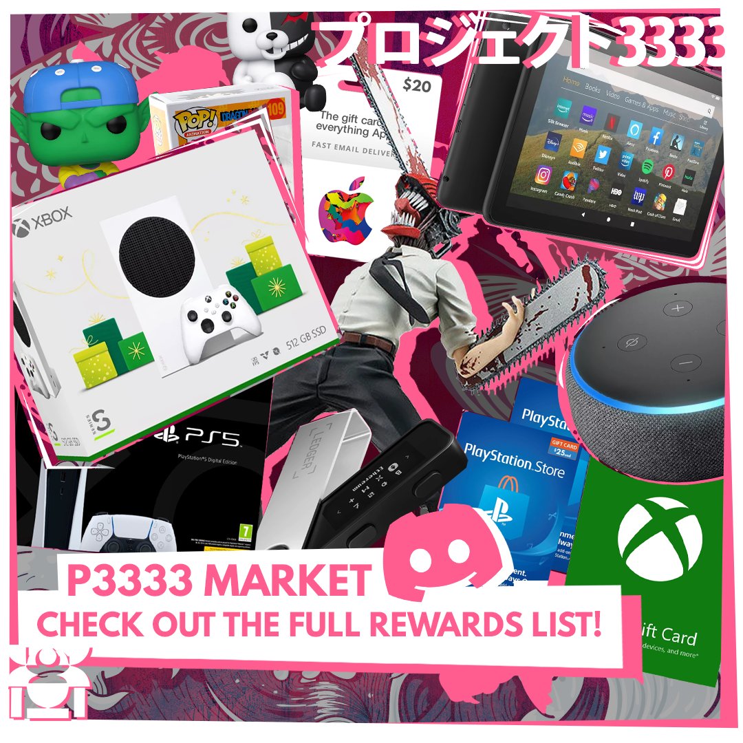 The #P3333Market is COMING! 🤩 Tell everyone!!! 🗨️😲 
Check out the FULL LIST of REWARDS you can buy with your $Koku on Discord 👉 discord.gg/SenDUxhtw8
