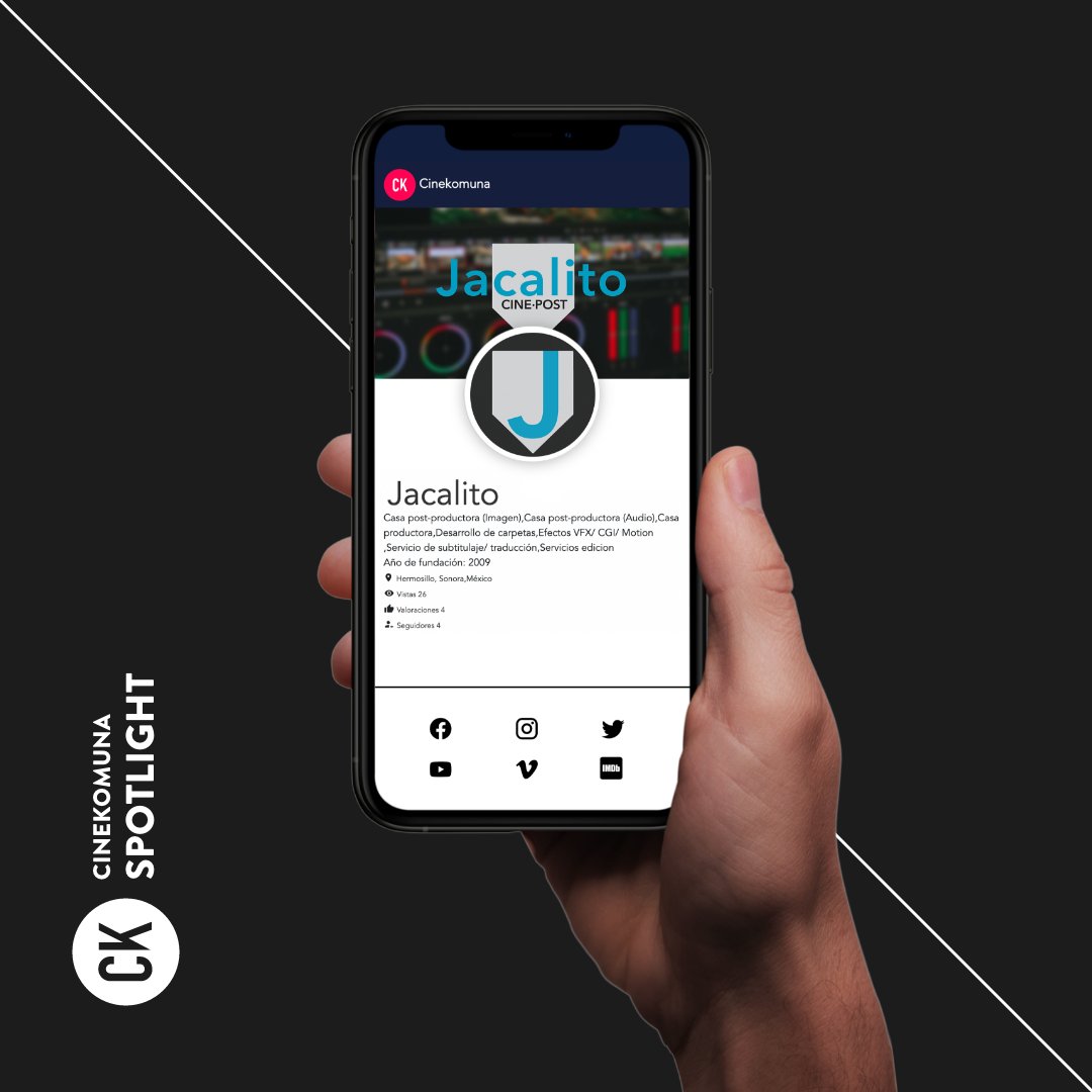 SPOTLIGHTS - ORGANIZACIONES
Es para nosotros un placer darle la bienvenida a Cinekomuna a <a href="/jacalitofilms/">Jacalito</a> . Para conocer más de su importante trabajo como como casa productora y post productora, te invitamos a visitar su perfil Cinekomuna!

cinekomuna.com
CREA TU PERFIL