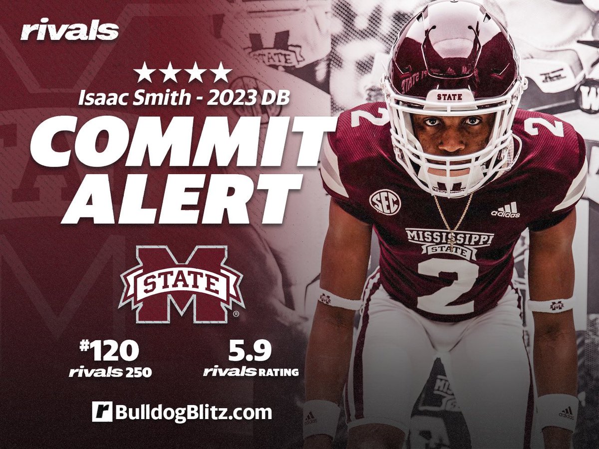 _colepatterson's tweet photo. JUST IN: Mississippi State wins out for #Rivals250 4 ⭐️ safety Isaac Smith, beating out LSU.
“Being able to stay home, play for my state, represent and just be the next great Mississippi player is powerful.” @Rivals
➡️ https://t.co/zRnGWsyu2x https://t.co/85S4lv7eqb