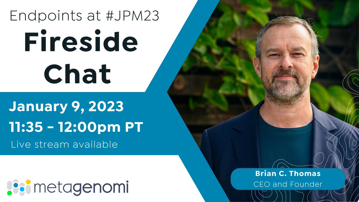 Metagenomi (@metagenomi) on Twitter photo Metagenomi CEO and Founder, Brian C. Thomas, will discuss the future of the gene editing landscape with John Carroll, Founder & Editor of <a href="/endpts/">Endpoints News</a>, during a fireside chat at #JPM23. Join us 1/9 from 11:35am - 12:00 pm PT for this robust discussion. jpm23.endpts.com Metagenomi CEO and Founder, Brian C. Thomas, will discuss the future of the gene editing landscape with John Carroll, Founder & Editor of <a href="/endpts/">Endpoints News</a>, during a fireside chat at #JPM23. Join us 1/9 from 11:35am - 12:00 pm PT for this robust discussion. jpm23.endpts.com