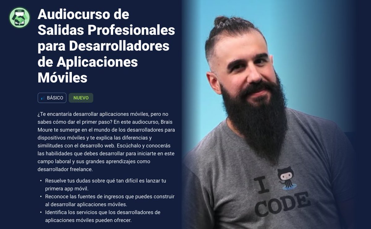 platzi's tweet image. Nos trajimos a @MoureDev para que te enseñe cómo puedes trabajar como developer para móviles 📲

Todas las habilidades clave y sus aprendizajes están en este NUEVO CURSO incluido en el plan de Navidad: platzi.com/cursos/salidas…