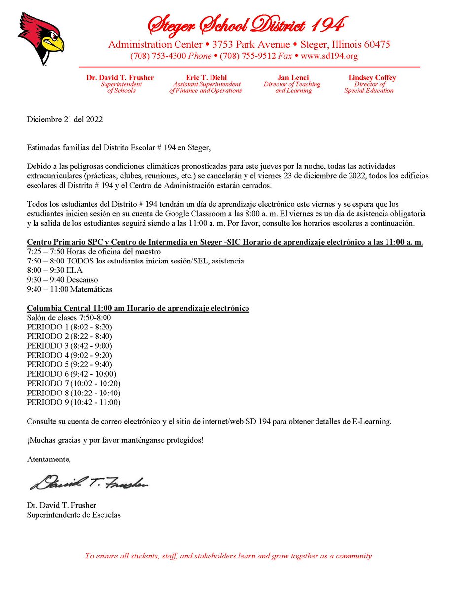 Please read this important message regarding SD 194's E-Learning Day on Friday, December 23, 2022.