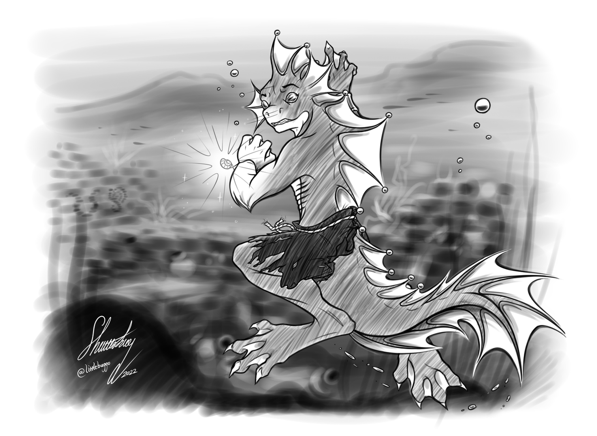 littlebuggo's tweet photo. Another one for Magnolia, showing his fish character Zale investigating some underwater ruins and being spooked by something behind him.
#furryart #furries #artist #OC #aquatic #underwater https://t.co/MMDErOx4wP