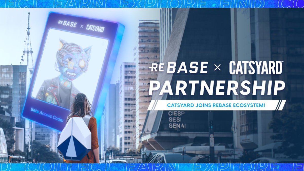 Rebase      CatsYard
             🤝
 bridging Web3 &amp; IRL

@CatsYardNFT joins the Rebase App Ecosystem as an OFFICIAL #RebasePartner

Cats can soon explore the real world and hunt for #NFTs + earning exclusive campaign rewards with the Rebase App, a slice of Web3 excitement IRL!