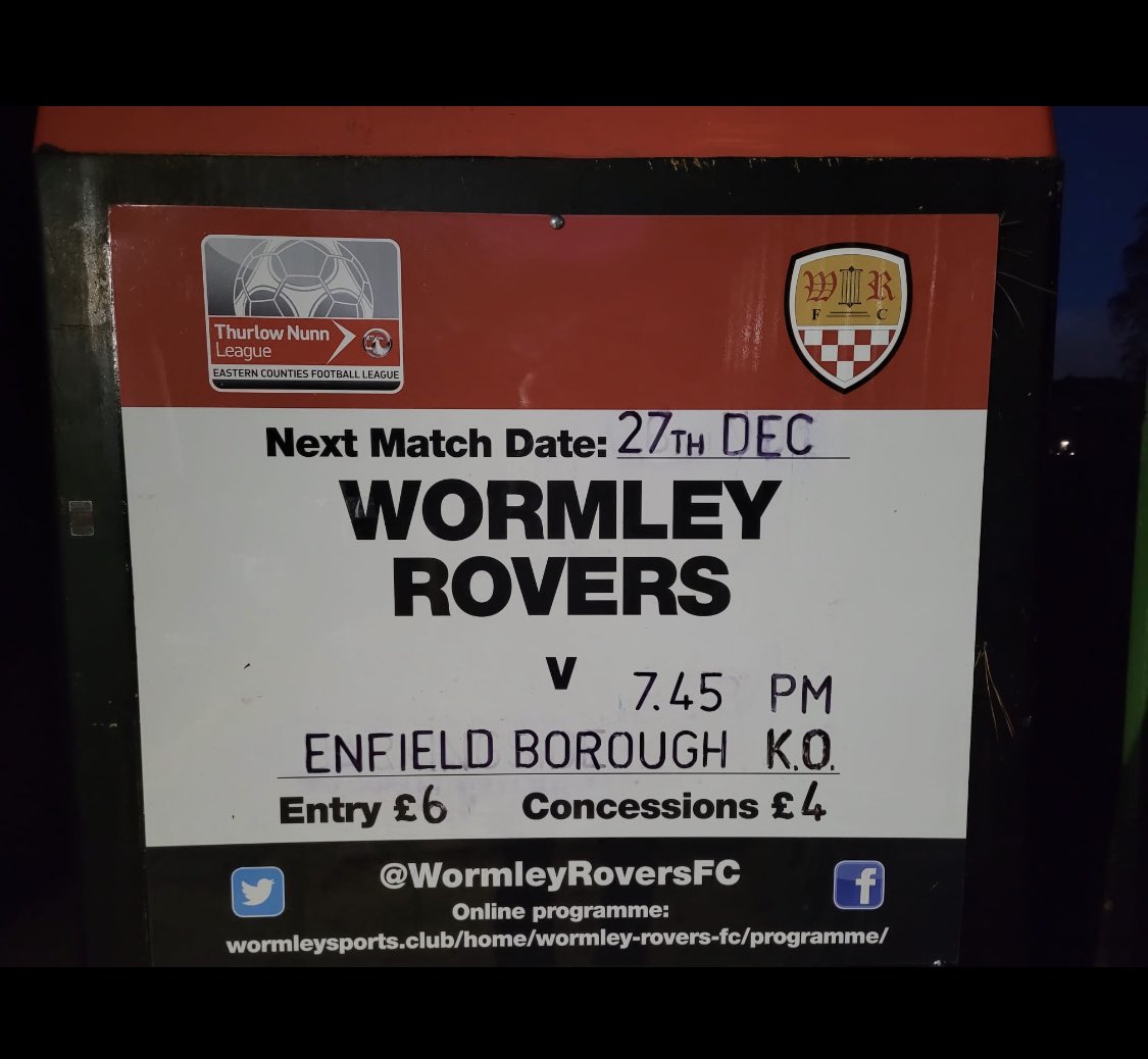 Next up for the 1st team at the Lane on 27th 19.45 KO vs ⁦<a href="/EnfieldBoroFC/">Enfield Borough Football Club</a>⁩ in the league #COYW 🔴⚫️⚽️🎄
