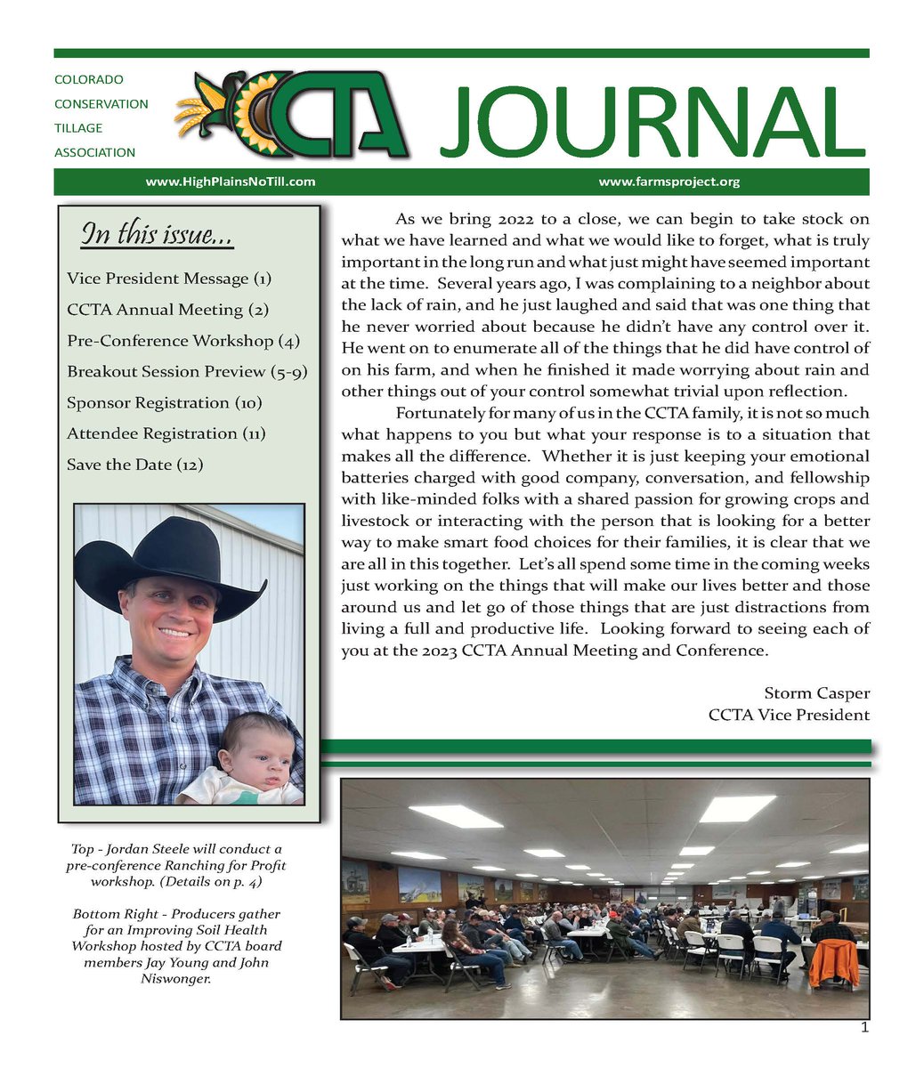 HPNoTill's tweet photo. Check out the latest CCTA Journal! Includes a sneak peek at sessions lined up for the High Plains No-Till Conference and details for a low-cost Ranching for Profit Workshop on Feb. 6. 
https://t.co/cRAG6ppLC3 https://t.co/bIt44Qbor5