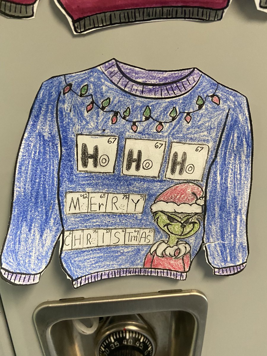 MsSMahmood's tweet photo. My students made some ugly sweaters that recapped some things they’ve learned in my class! A fun holiday activity 😊❄️☃️ @NTHS_Titans https://t.co/bbLtN1nOdX