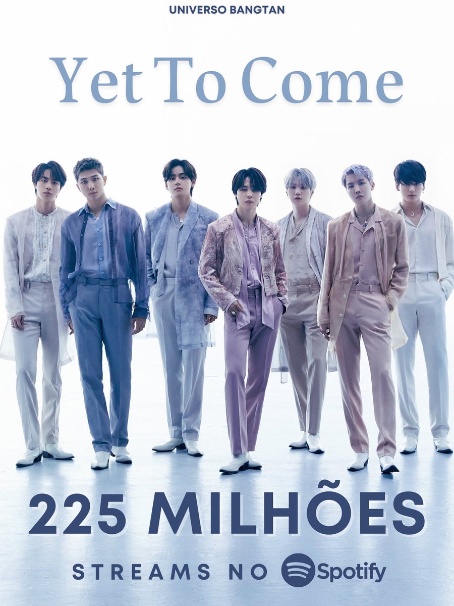 [📰] "Yet to Come" do BTS, ultrapassou 225 MILHÕES de streams no Spotify.

         Parabéns Meninos!
                   👏🏻💙✨

🦊 #방탄소년단 <a href="/BTS_twt/">방탄소년단</a>