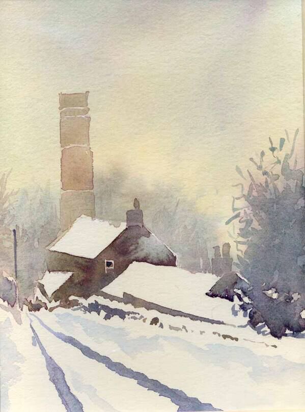 tarnincolour's tweet photo. Snow, Holmfirth #sketchbook #urbansketcher #urbansketchers #sketch #urbansketch #sketchtravel #usk #artforart #akirk54 #landscapepainting  #watercolour #thedailysketch  #pen #drawing https://t.co/yDciD7bhHk