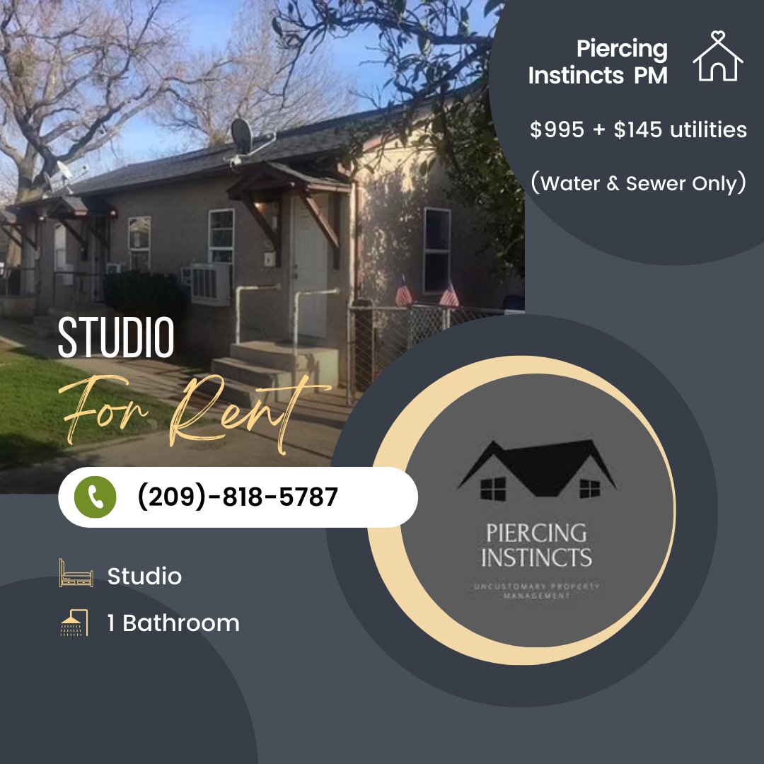 Piproperties1's tweet photo. Want to take a look at our cozy studio we have for rent? You can call our office to schedule an appointment! We offer solo tours daily from 9 am to 12 pm. 
#propertymanagement #uncustomary #upgrades #familyowned #modesto #realestate #piercinginstinctsfamily https://t.co/RaS3y3Di1y