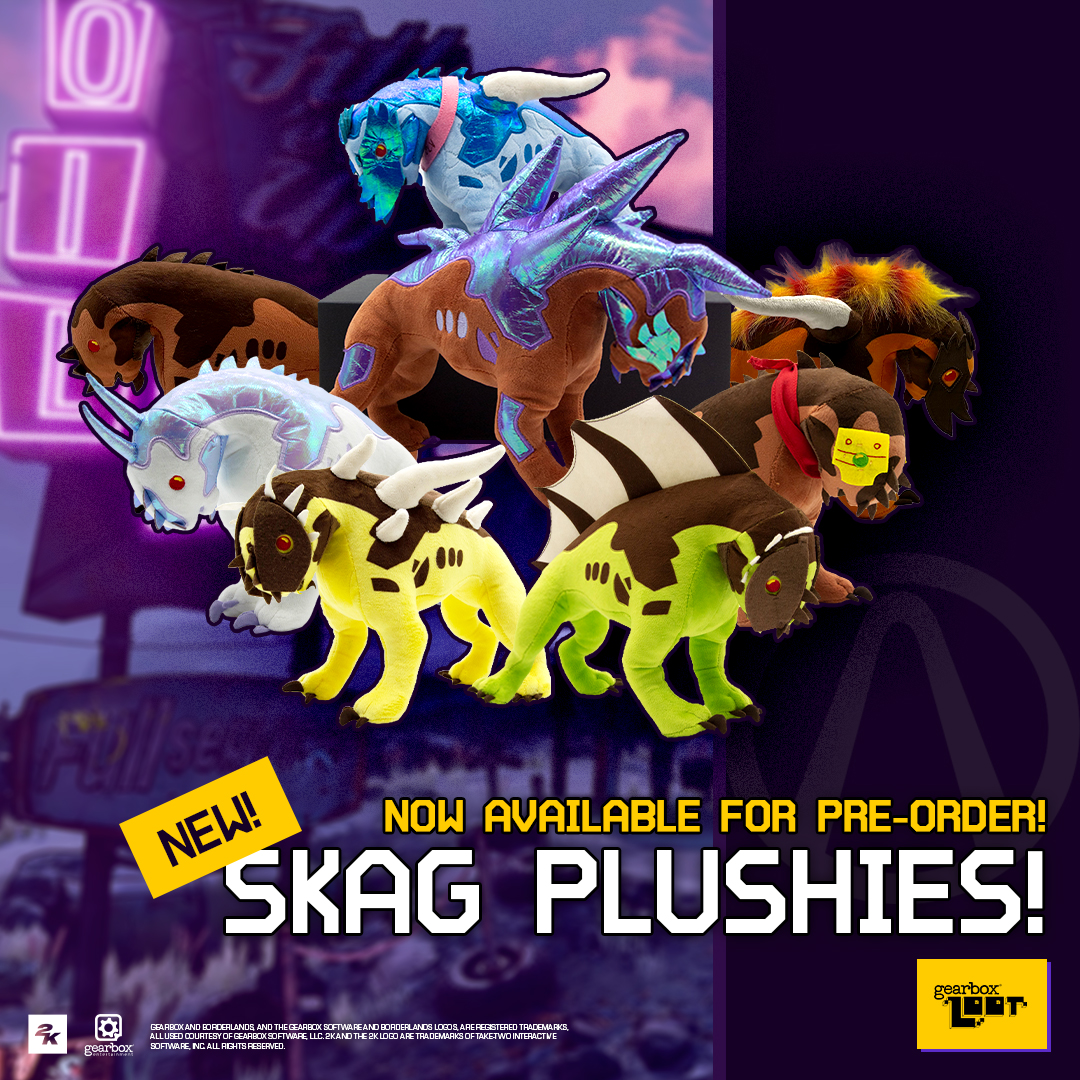GearboxLoot's tweet photo. Skag plushies are now available for pre-order via Gearbox Loot!

Featuring eight variants:
🟤 Base
🔥 Fire
🦄 Skagicorn
👄 Mr. Chew
💦 Spitter
🤮 Barfer
🐶 Enrique IV
🟣 Eridian

They're in limited supply so act quick!

 🛍️: https://t.co/4UT8oZEqbS https://t.co/ZvMAzWmWqg