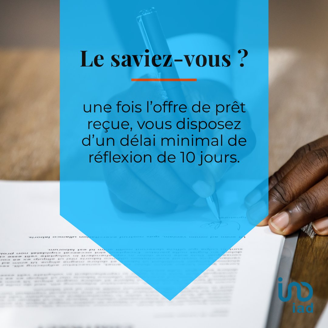 Sachez qu'avant de vous engager, vous devez utiliser le délai de réflexion pour examiner l'offre qui vous est faite avec la plus grande attention.

Car une fois le contrat signé, vous ne disposerez pas de délai de rétractation.⚠

#CreditImmobilier