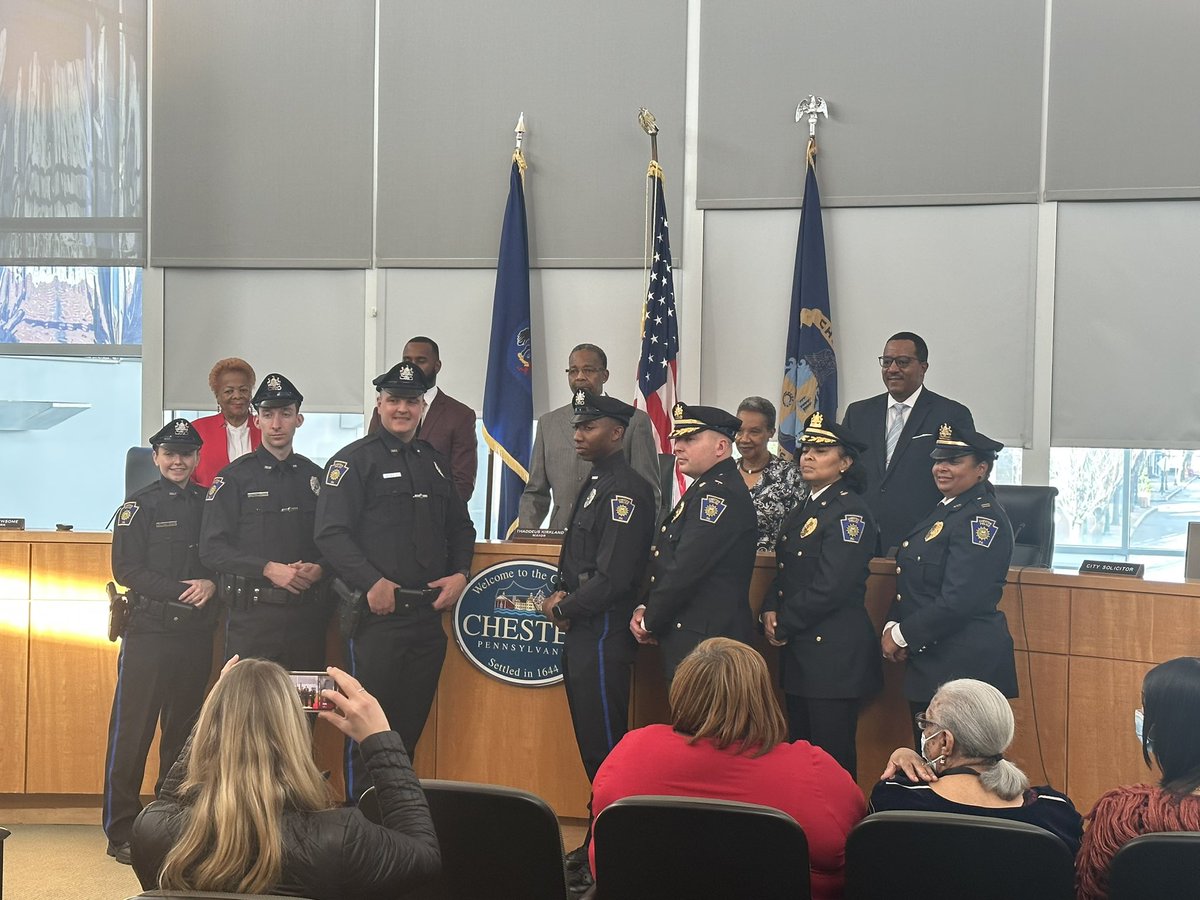 Congratulations to Chester Police Officers Astrid Cottrell, Robert Ticknor
and Kyle Battinieri for getting promoted to the rank of Corporal. 

We would also like to welcome Kelly Dodgson, Ryan Galicynski, Andrew Kuhlmeier and Brett Foster as they were sworn this morning.