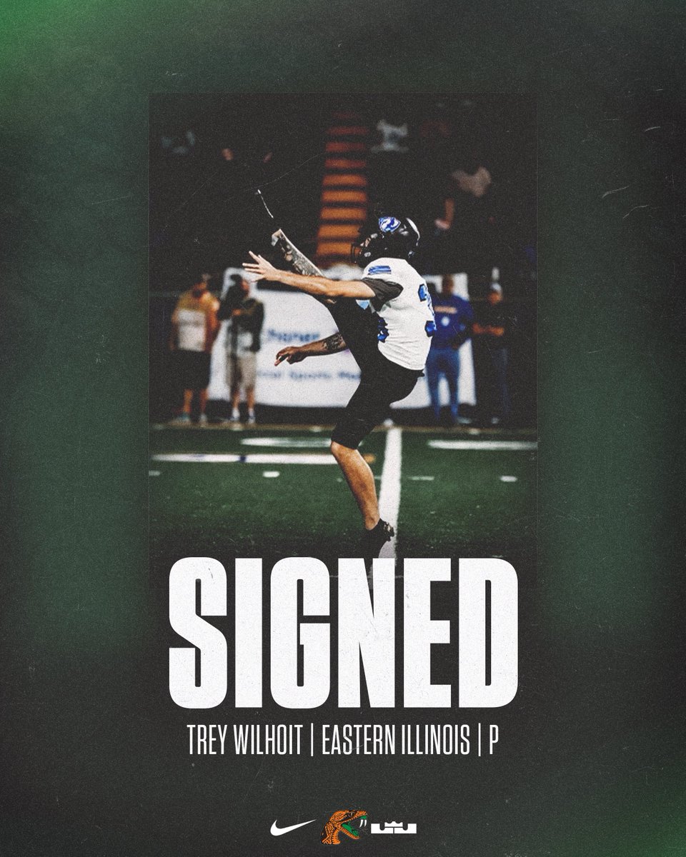 Florida A&M Football 🏈 (@famu_fb) on Twitter photo 🚨 𝗦𝗜𝗚𝗡𝗘𝗗 🚨
Rattlers signed Trey Wilhoit (<a href="/TreyWilhoit/">“Trey” Corry Wilhoit III</a>) transfer punter from Eastern Illinois.
Wilhoit was a semi-finalist for National Punter of the Year and earned Stats Perform All-American Third Team honors.
#FAMU | #Rattlers | #LeaveNoDoubt 🚨 𝗦𝗜𝗚𝗡𝗘𝗗 🚨
Rattlers signed Trey Wilhoit (<a href="/TreyWilhoit/">“Trey” Corry Wilhoit III</a>) transfer punter from Eastern Illinois.
Wilhoit was a semi-finalist for National Punter of the Year and earned Stats Perform All-American Third Team honors.
#FAMU | #Rattlers | #LeaveNoDoubt
