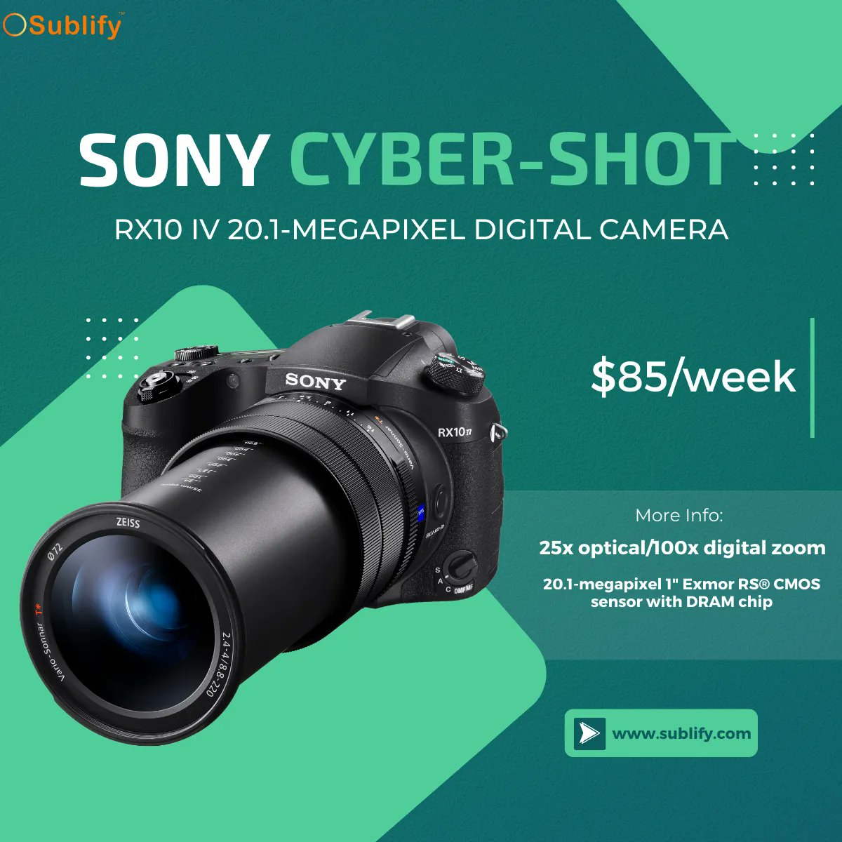 SublifyCom's tweet image. Start your lease now : buff.ly/3j7UtcS 
A 25x optical zoom range lets you get up close to subjects, and blistering AF speeds offer up to 24 fps with silent shutter operation.  
#sublify #camera #photography #photo #photographer #photooftheday #sony #nature #photoshoot