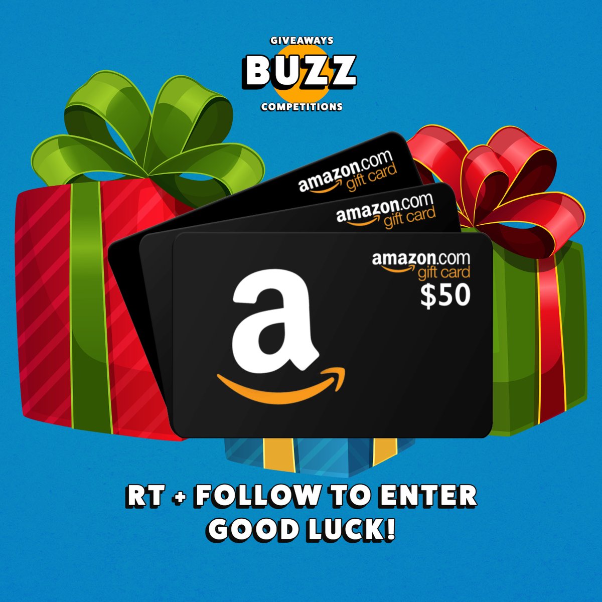 buzzgiveaways's tweet photo. $50 Amazon Gift Card Giveaway!

Here's how to enter:
🎁 Follow our profile
🎁 Retweet &amp; ❤️ this post

Draw will be in 48 hours. Good luck!

#amazon #giveaway #giftcard #prize https://t.co/5GvysF7ZLG